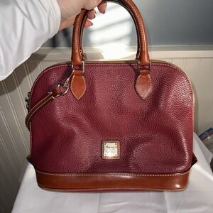 Dooney & Bourke Leather Satchel Handbag Purse Burgundy Red Brown Crossbody